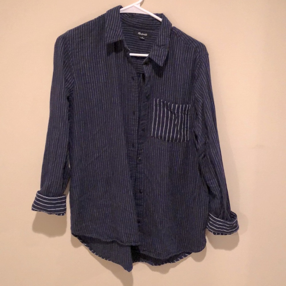 Madewell ex-boyfriend shirt in navy stripe - Picture 1 of 3